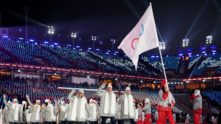 Сборная России на церемонии открытия игр в Пхенчхане Сборная России на церемонии открытия игр в Пхенчхане